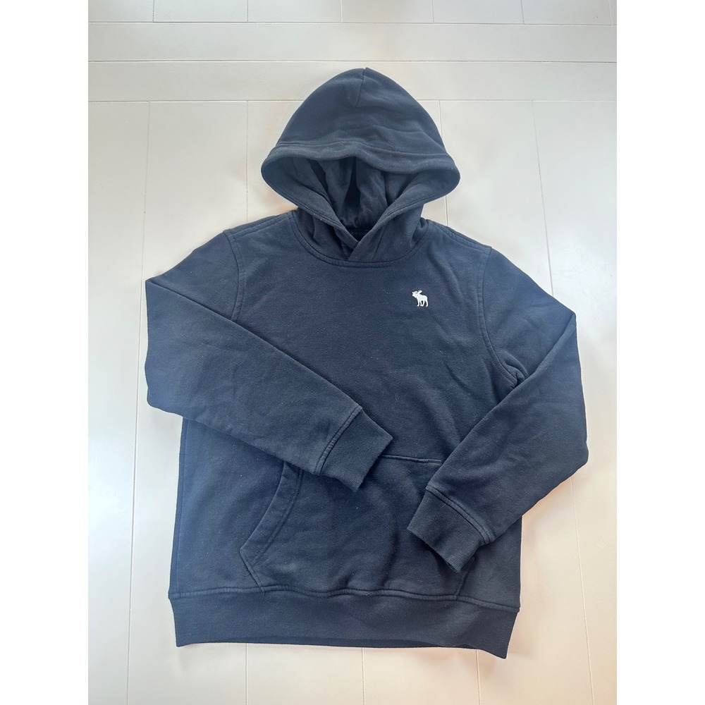 Abercrombie Kids Hoodie Kids 9/10 Navy Blue Fleece Pullover Moose Logo Classic